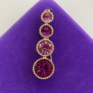 π Vintage Sarah Coventry Pink Crystal Drop Brooch Pendant | Gold Statement